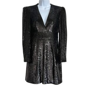 A.L.C. Mara Sequin Mini Party Dress 2 Black NWOT Faux Wrap Event New Years Eve